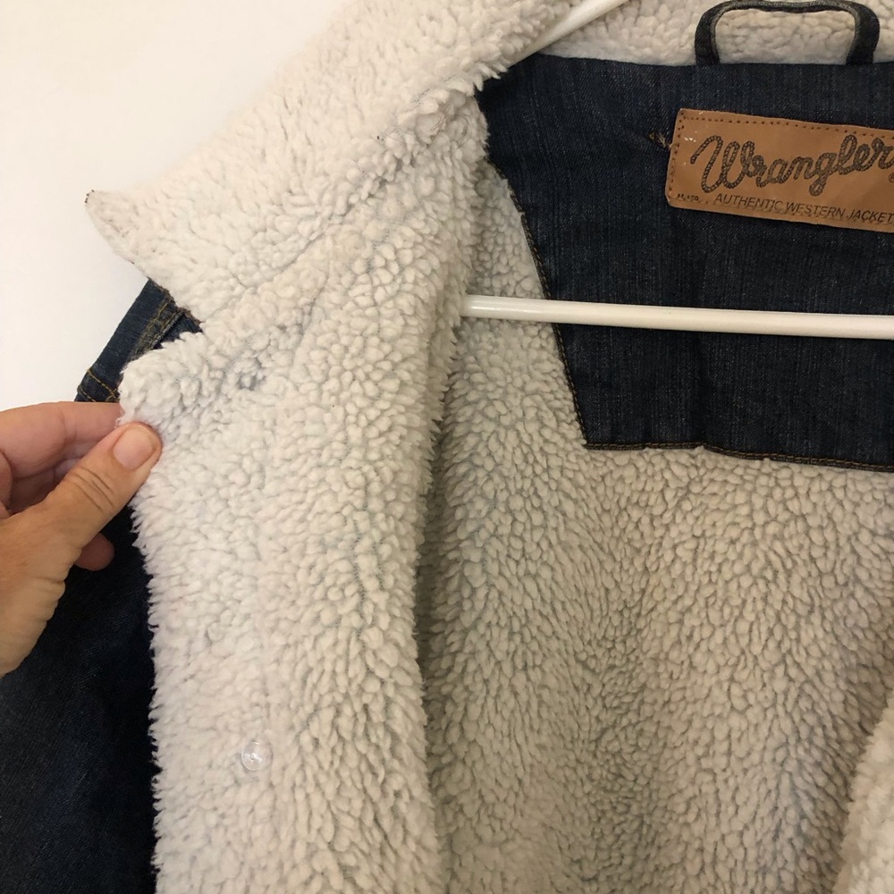 Wrangler denim Sherpa lined jacket corduroy trim collar ranch cowboy Size L - Picture 6 of 11
